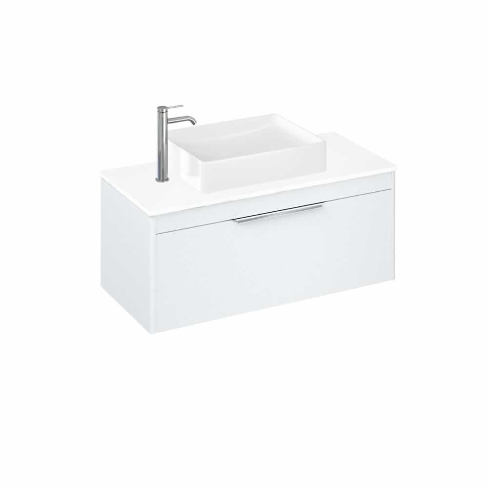 Shoreditch 100cm single drawer Matt White with White Worktop and Quad Countertop Basin